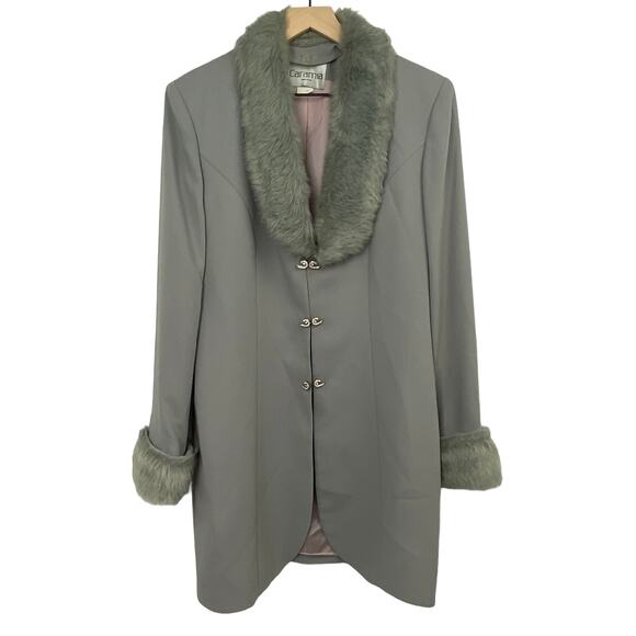 Vintage Caramia Faux Fur Trim Coat Ice Princess Gray Blue Womens 10 Medium - Picture 1 of 10